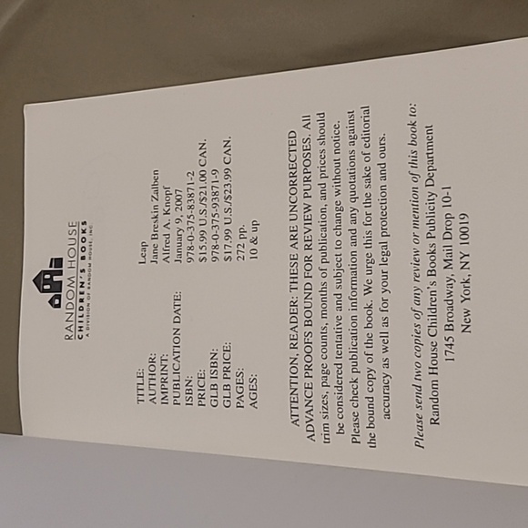 Leap By: Jane Breskin Zalben Paperback Book Young Adult 10 Years Up 261 Pages - Picture 6 of 7